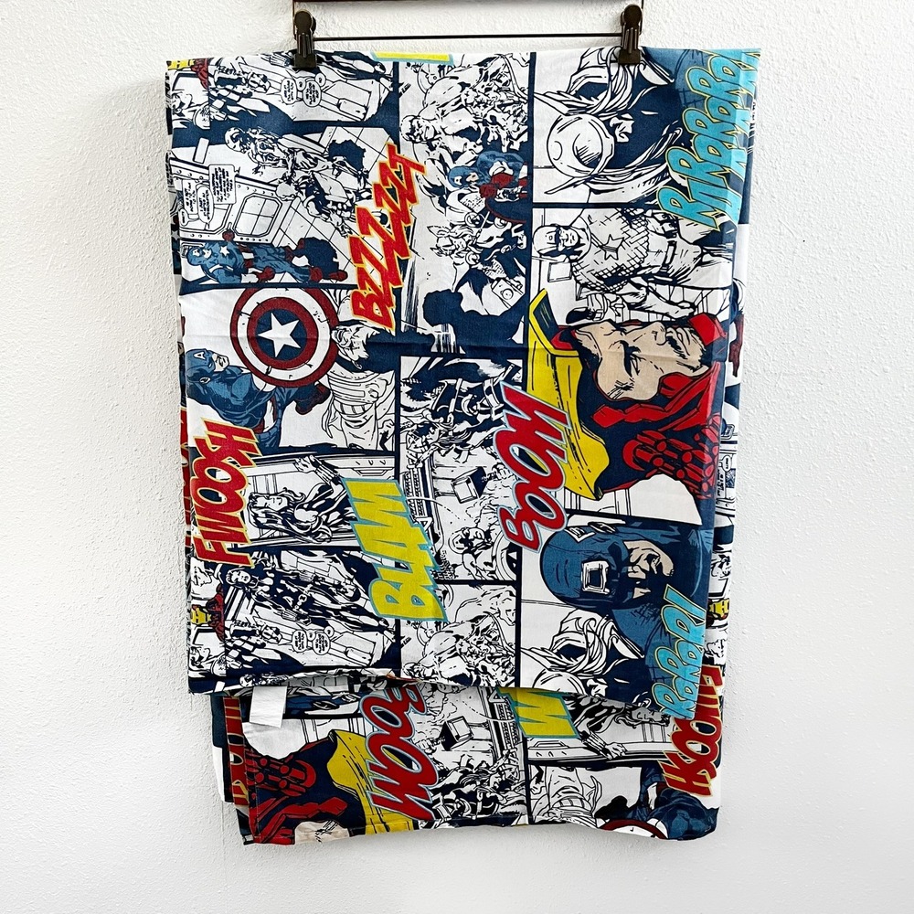 MARVEL AVENGERS Assemble Comic Panel Twin Flat Bed Sheet + Twin Fitted Sheet